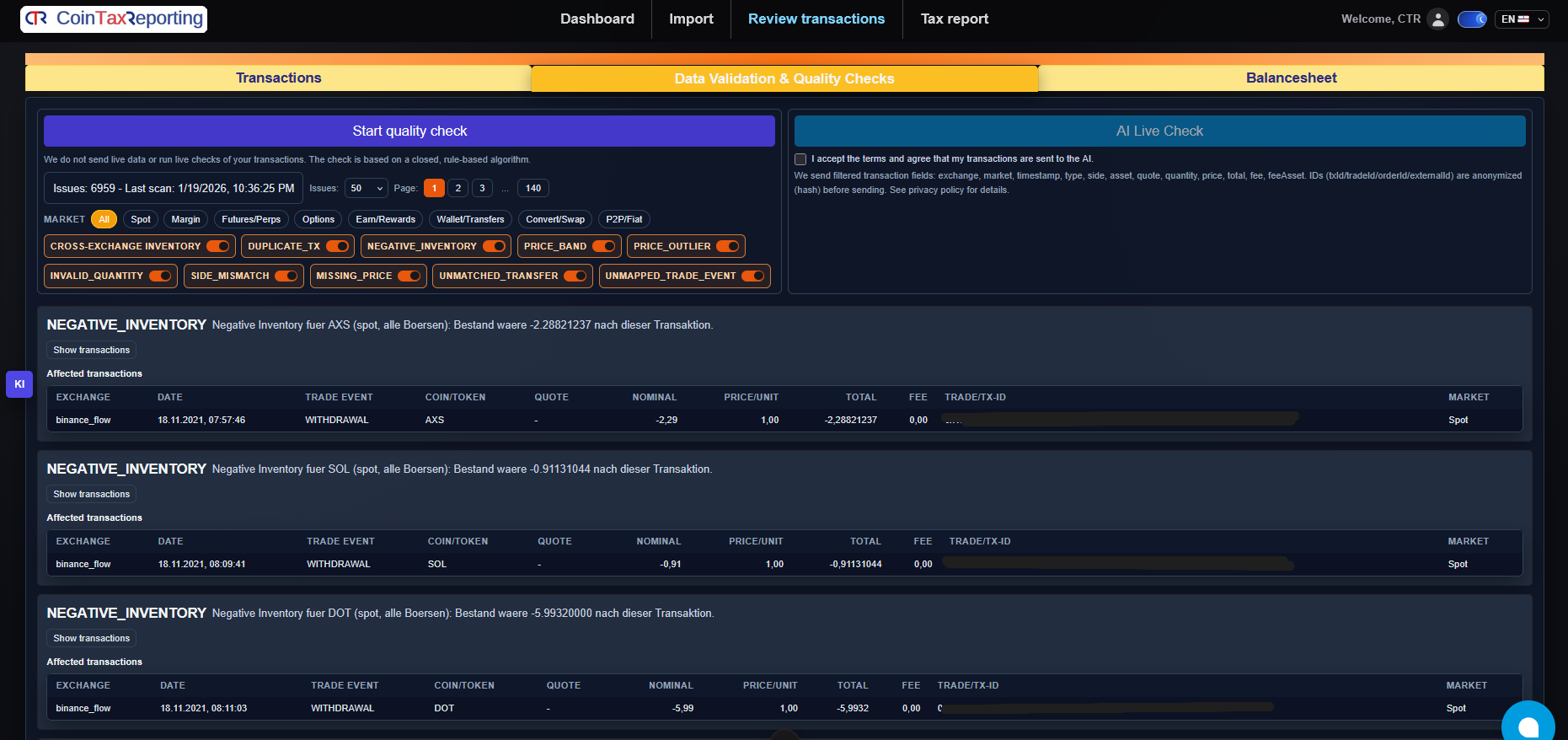 Quality Check mit Gap-Detection und Preis-Ausreißern